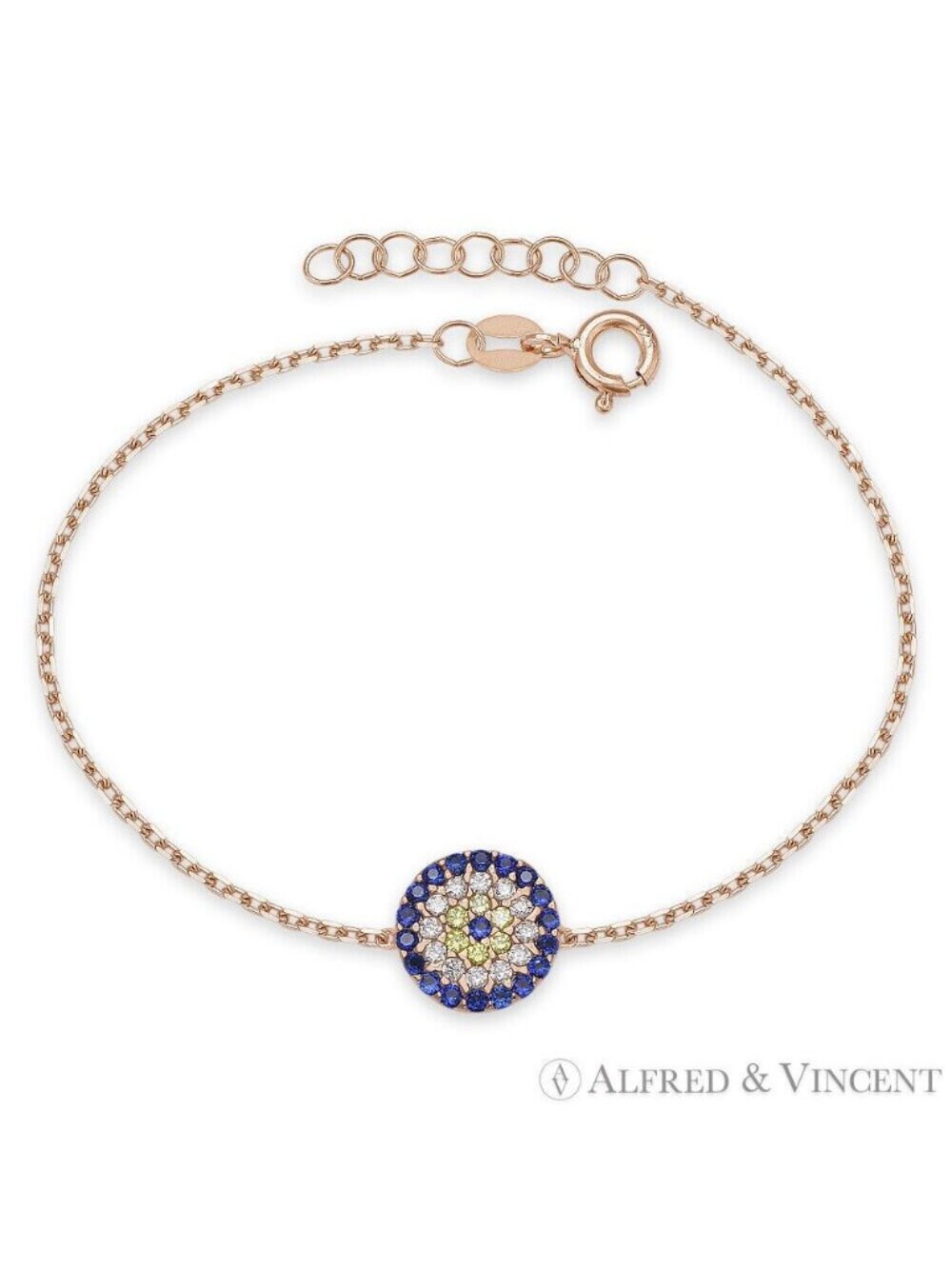 Evil Eye Turkish Nazar Charm Bracelet w/ CZ Crystals in .925 Sterling Silver